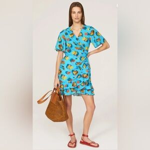 Rachel Antonoff 100% Cotton Teal with Fruit Motif
Abby Ruffle Mini Resort Dress